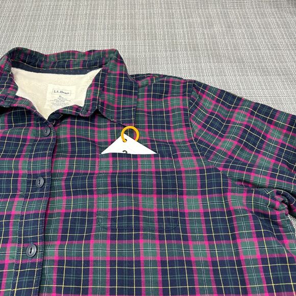 LL Bean Shacket Women XL Flannel Plaid Shirt Lined Fleece Jacket Utility Outdoor - Picture 3 of 9